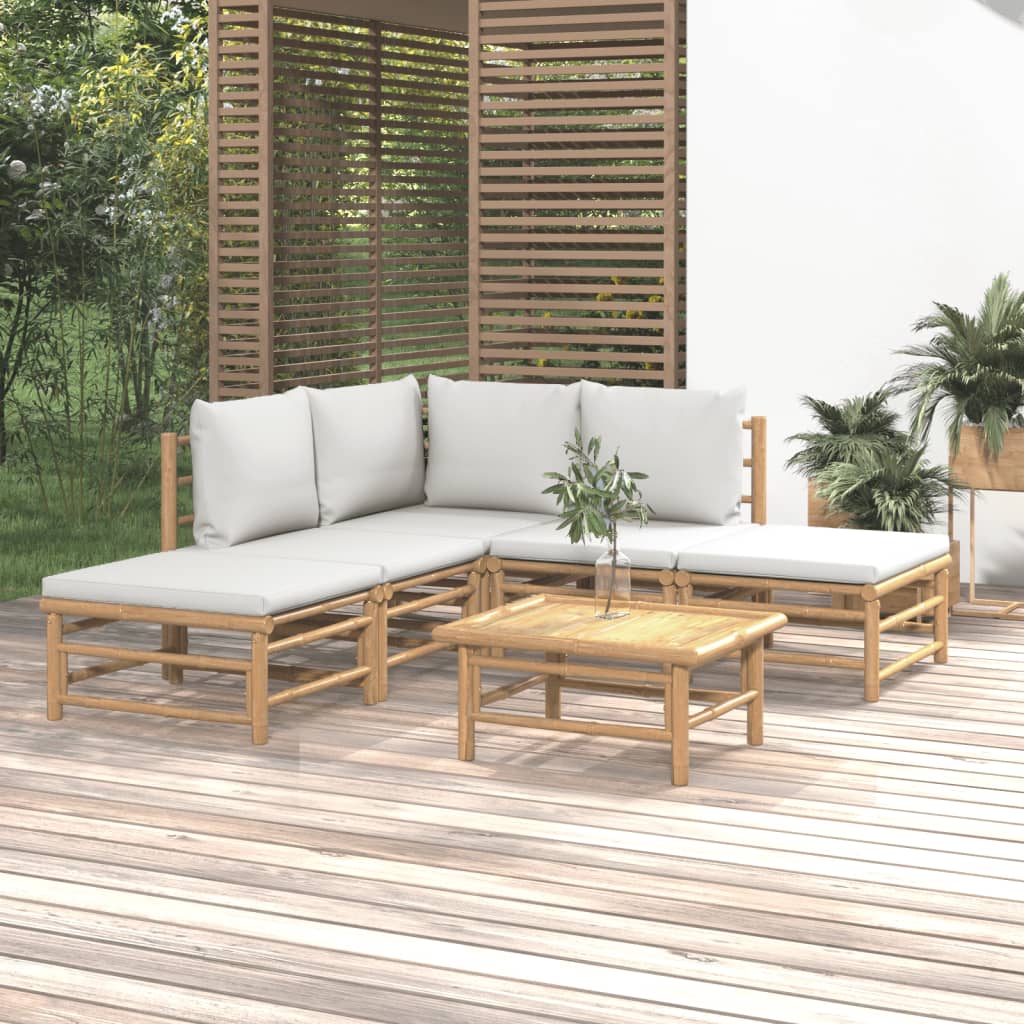 12-Tlg. Garten-Lounge-Set Mit Kissen Bambus