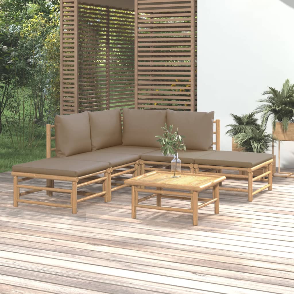 12-Tlg. Garten-Lounge-Set Mit Kissen Bambus