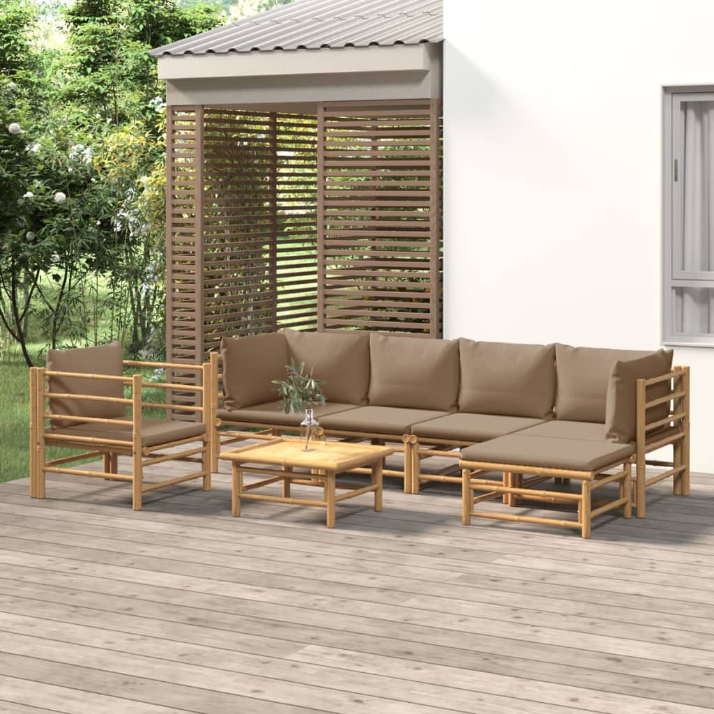 12-Tlg. Garten-Lounge-Set Mit Kissen Bambus