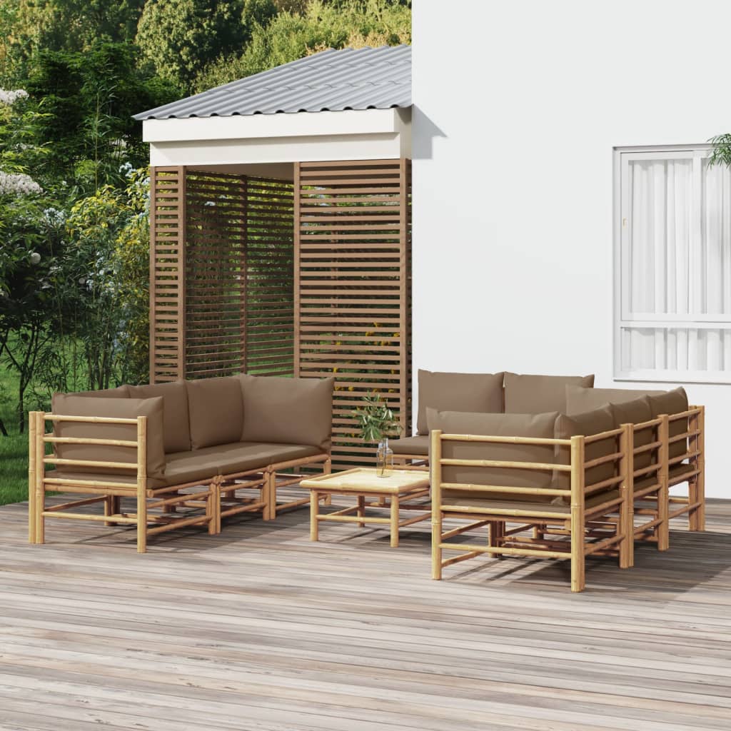 12-Tlg. Garten-Lounge-Set Mit Kissen Bambus