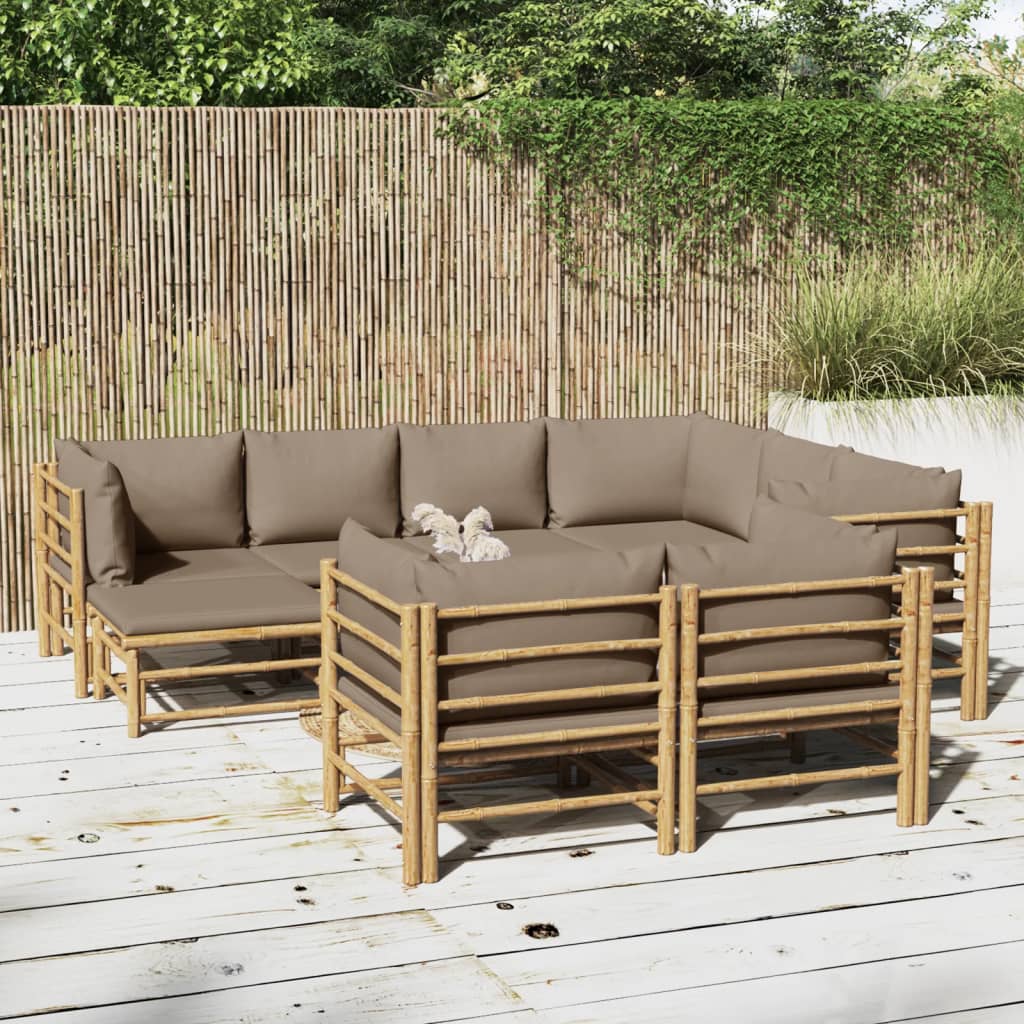 12-Tlg. Garten-Lounge-Set Mit Kissen Bambus