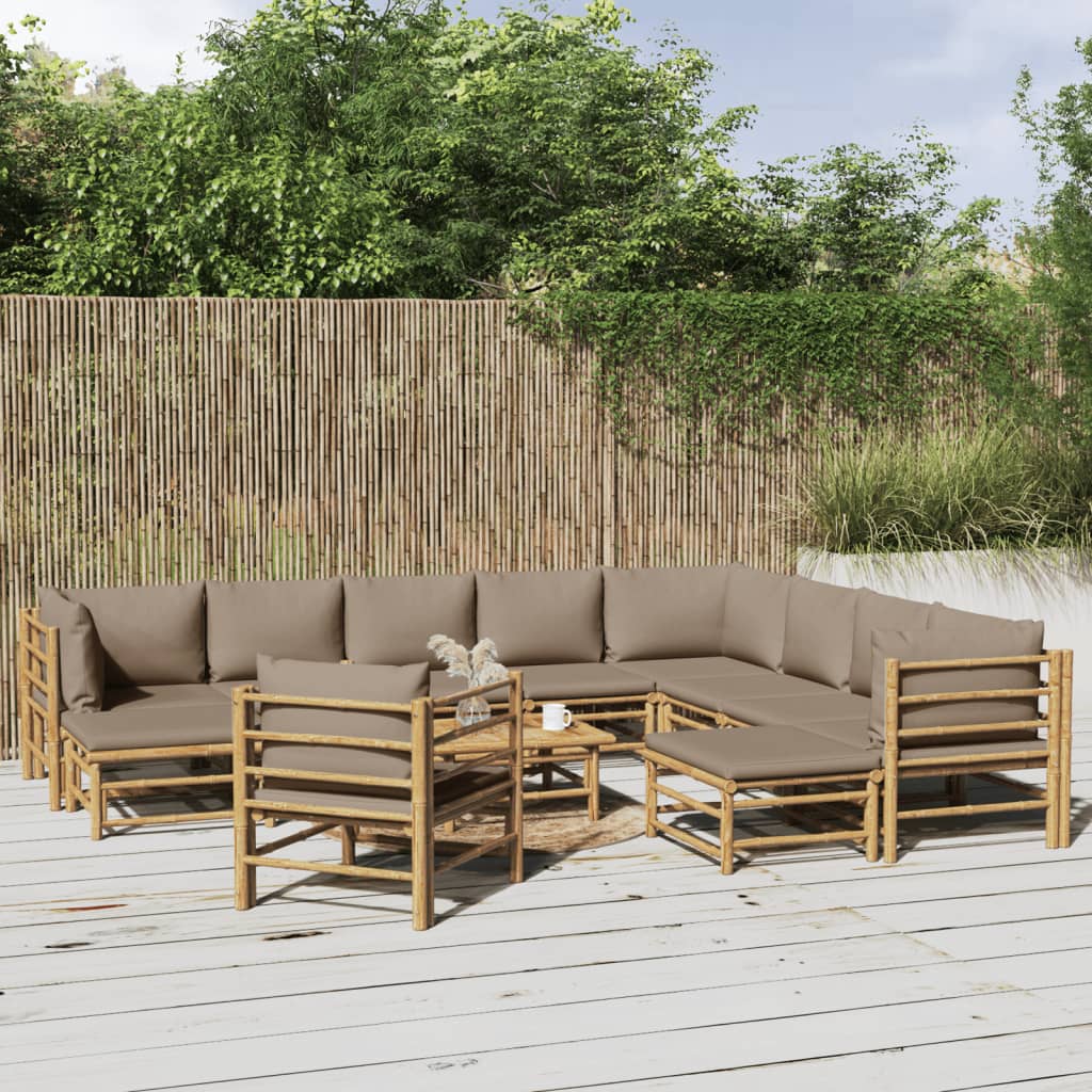 12-Tlg. Garten-Lounge-Set Mit Kissen Bambus