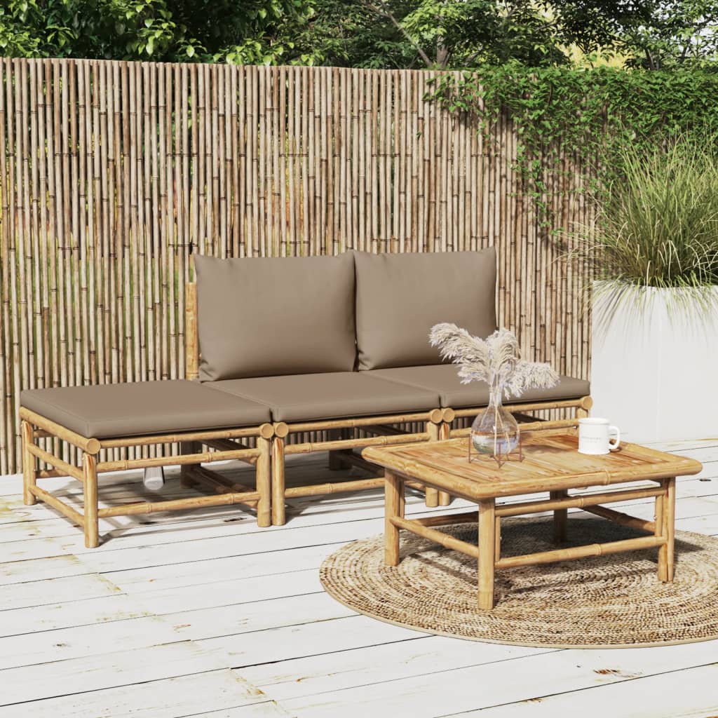 12-Tlg. Garten-Lounge-Set Mit Kissen Bambus