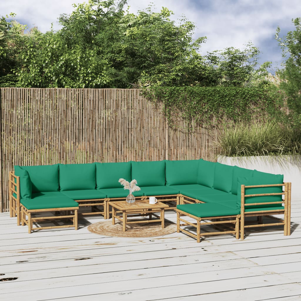 12-Tlg. Garten-Lounge-Set Mit Kissen Bambus