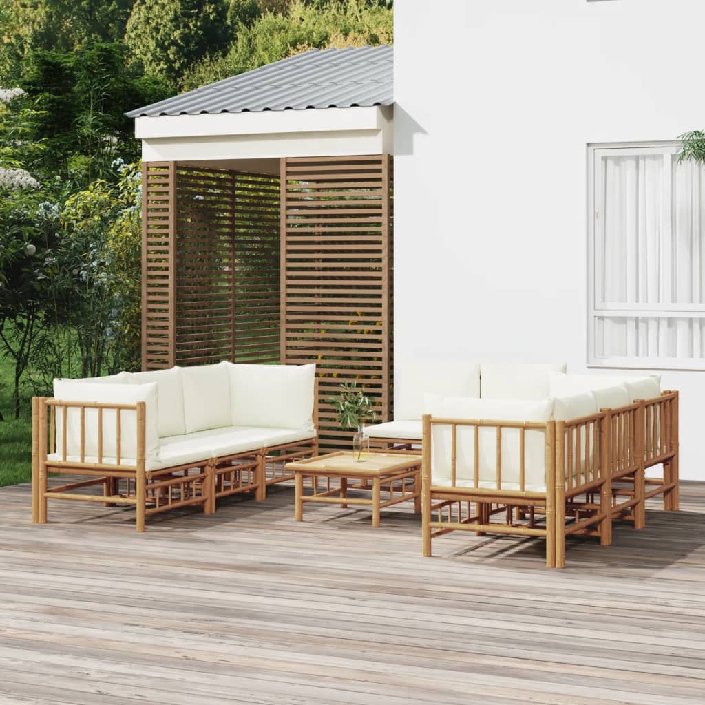 10-Tlg. Garten-Lounge-Set Mit En Kissen Bambus