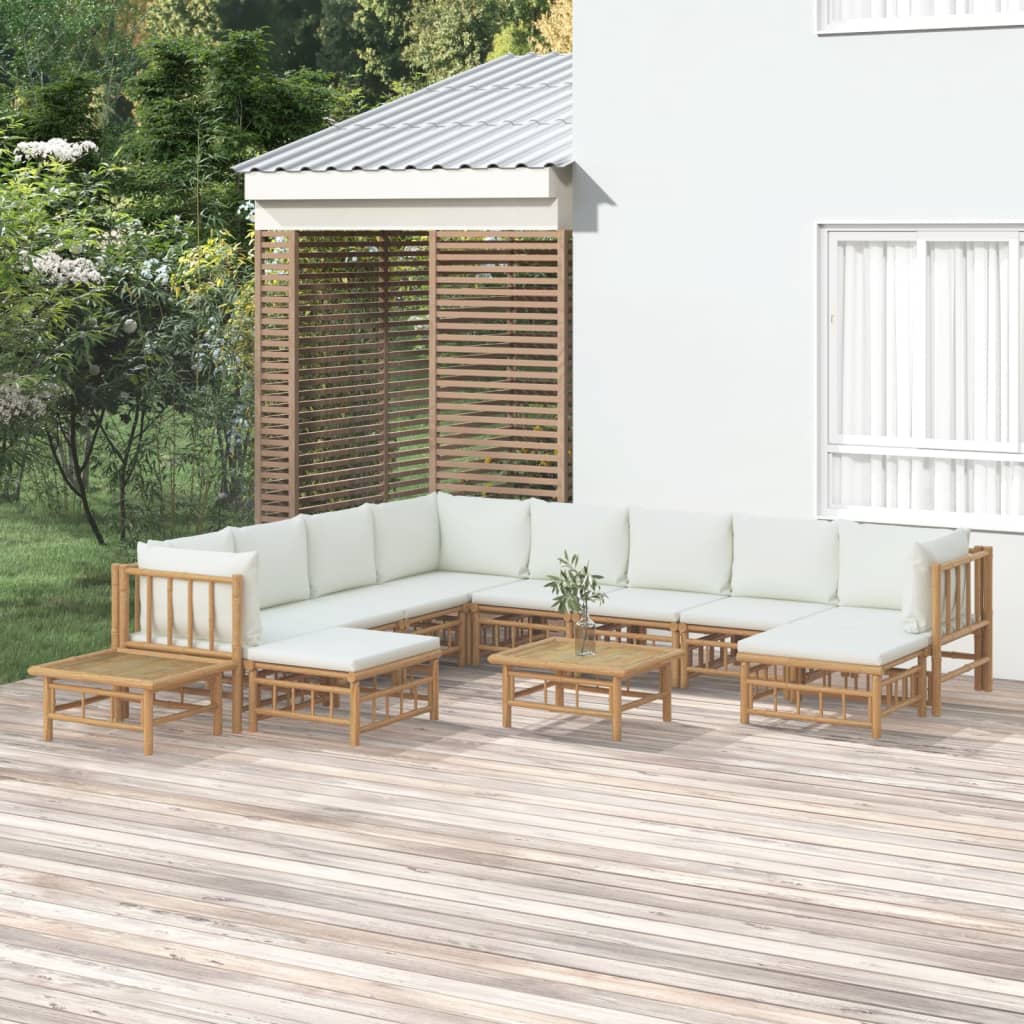 10-Tlg. Garten-Lounge-Set Mit En Kissen Bambus