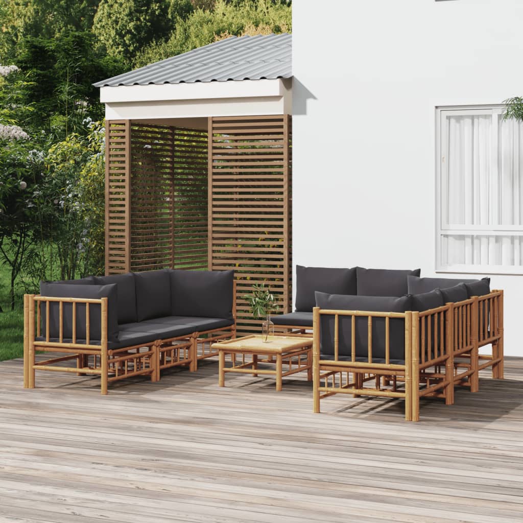 10-Tlg. Garten-Lounge-Set Mit En Kissen Bambus