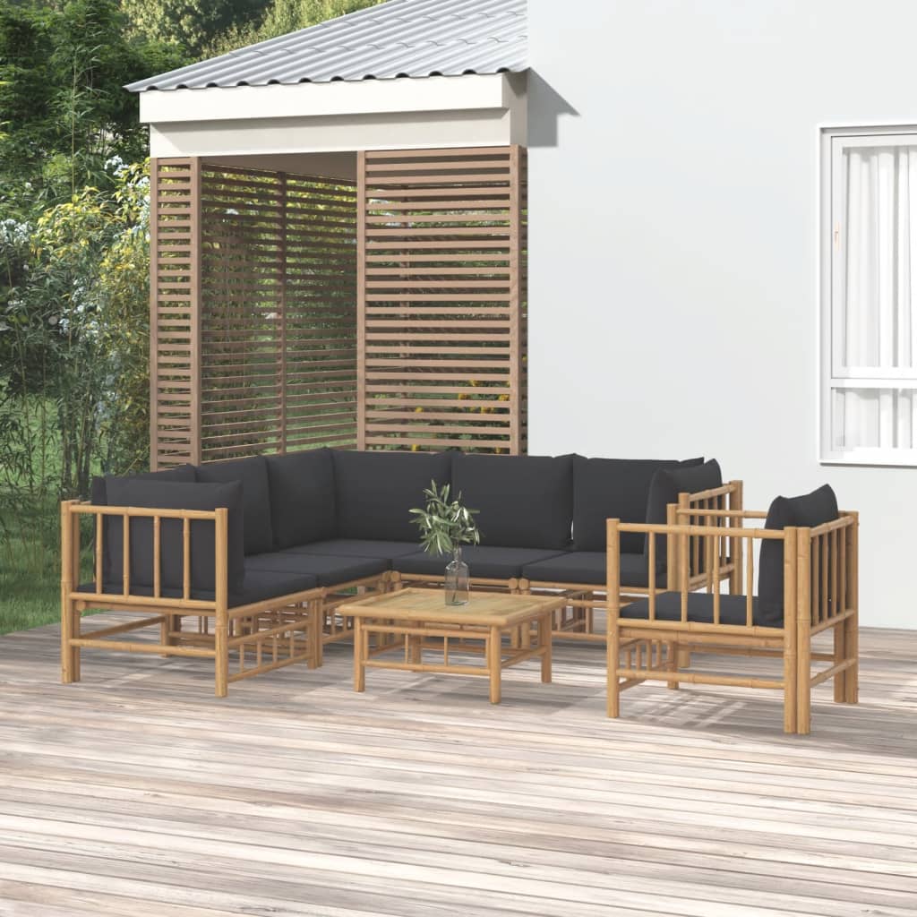 10-Tlg. Garten-Lounge-Set Mit En Kissen Bambus