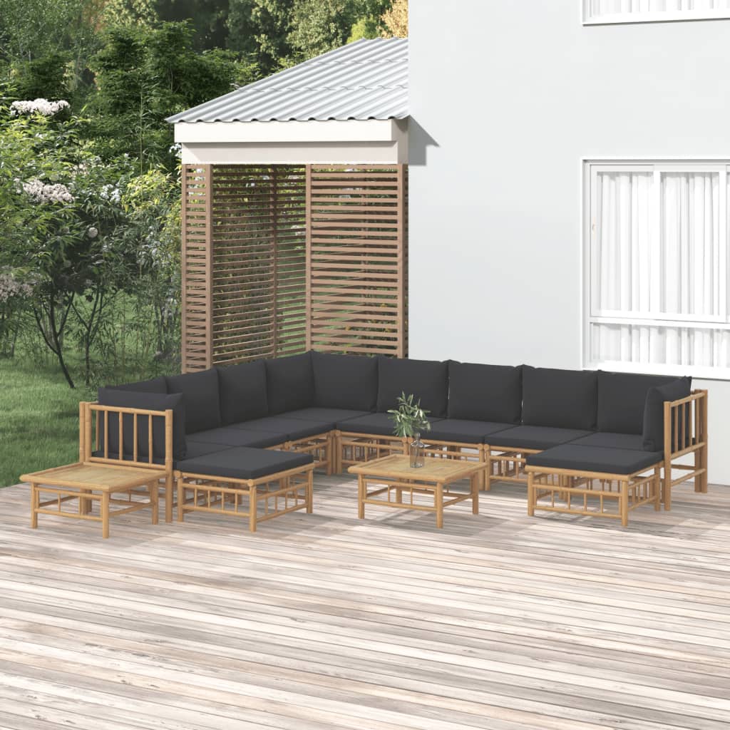 10-Tlg. Garten-Lounge-Set Mit En Kissen Bambus