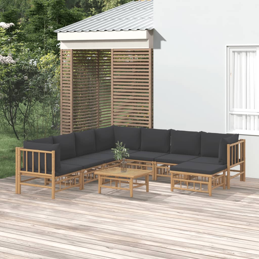 10-Tlg. Garten-Lounge-Set Mit En Kissen Bambus