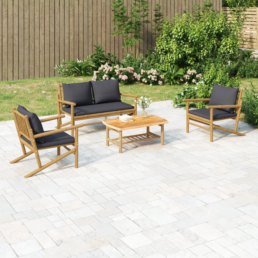 5-Tlg. Garten-Lounge-Set Mit En Kissen Bambus