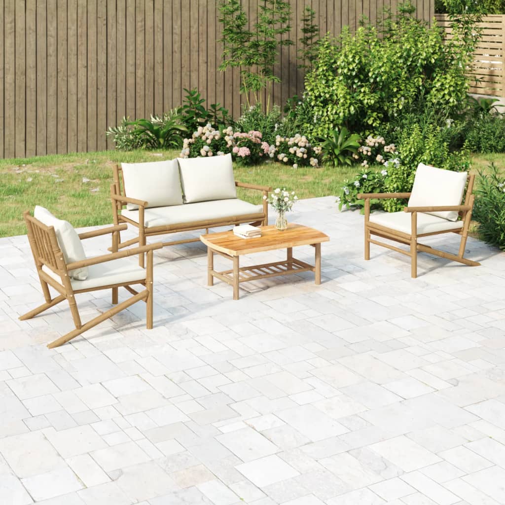 5-Tlg. Garten-Lounge-Set Mit En Kissen Bambus