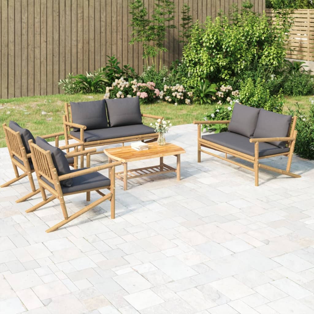 5-Tlg. Garten-Lounge-Set Mit En Kissen Bambus