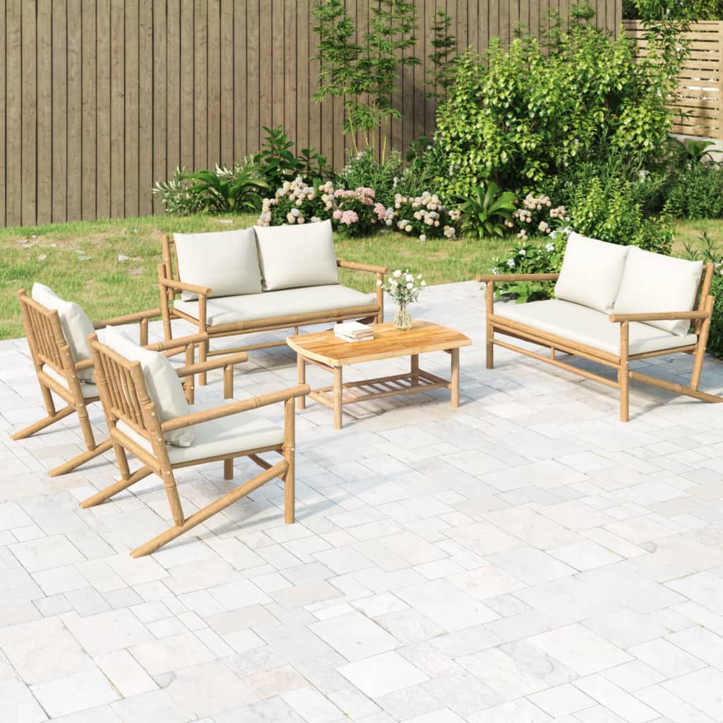 5-Tlg. Garten-Lounge-Set Mit En Kissen Bambus