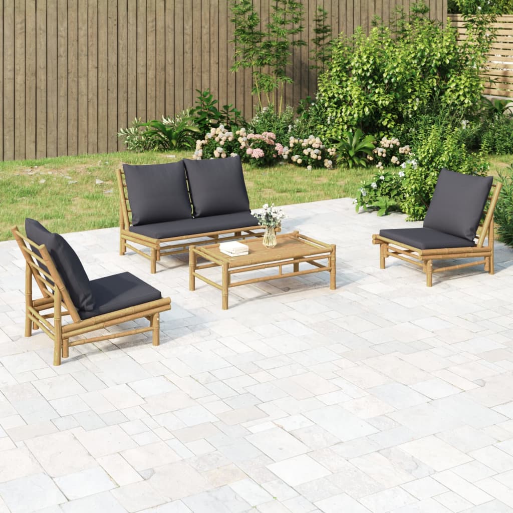 3-Tlg. Garten-Lounge-Set Mit En Kissen Bambus