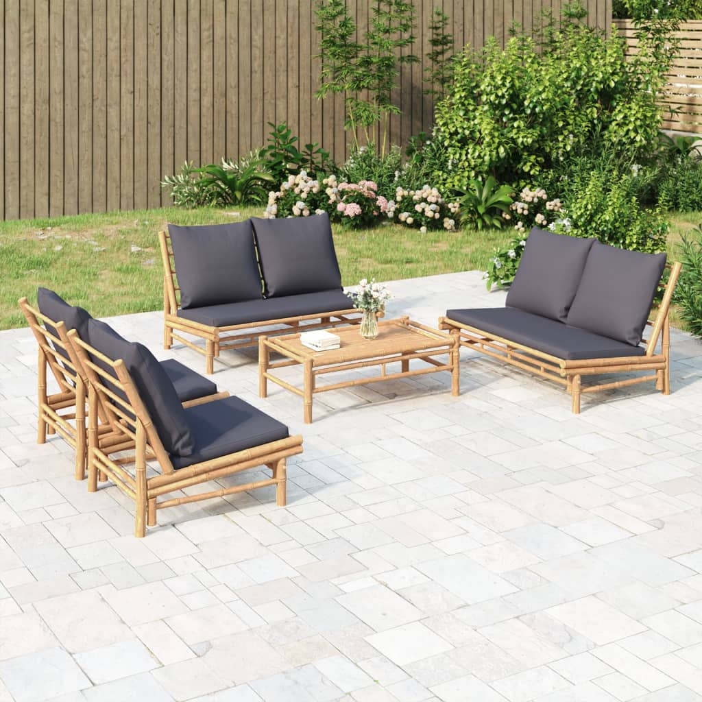 3-Tlg. Garten-Lounge-Set Mit En Kissen Bambus