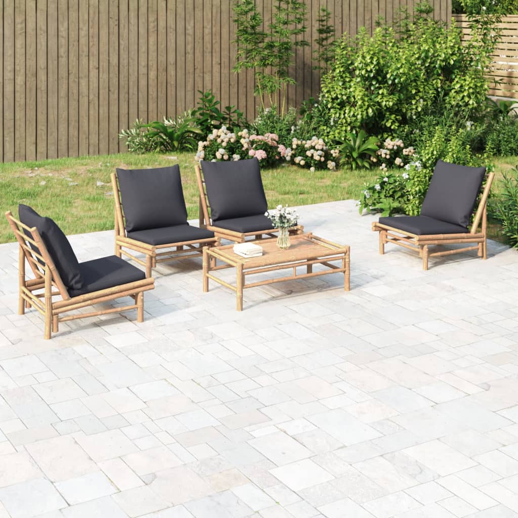 3-Tlg. Garten-Lounge-Set Mit En Kissen Bambus