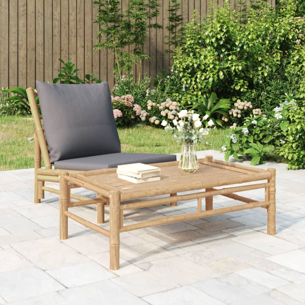 2-Tlg. Garten-Lounge-Set Mit En Kissen Bambus