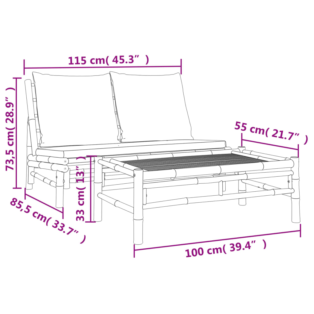 2-Tlg. Garten-Lounge-Set Mit En Kissen Bambus