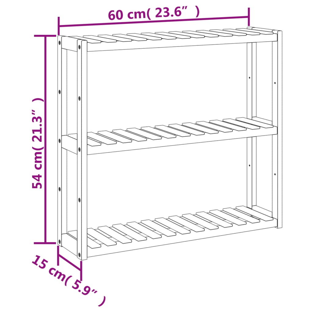 Badregal Mit 3 Ablagen Wandmontage 60X15X54 Cm Bambus