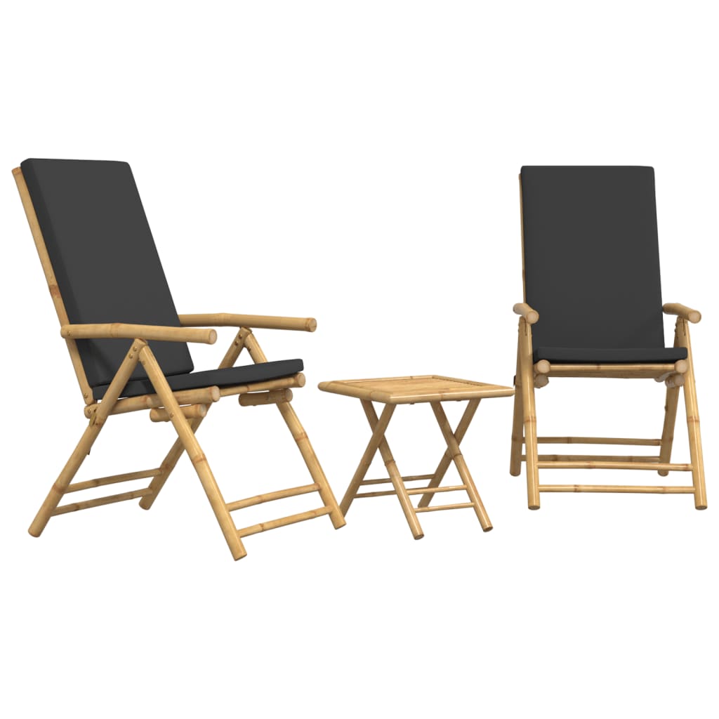 3-Tlg. Bistro-Set Klappbar Mit En Kissen Bambus