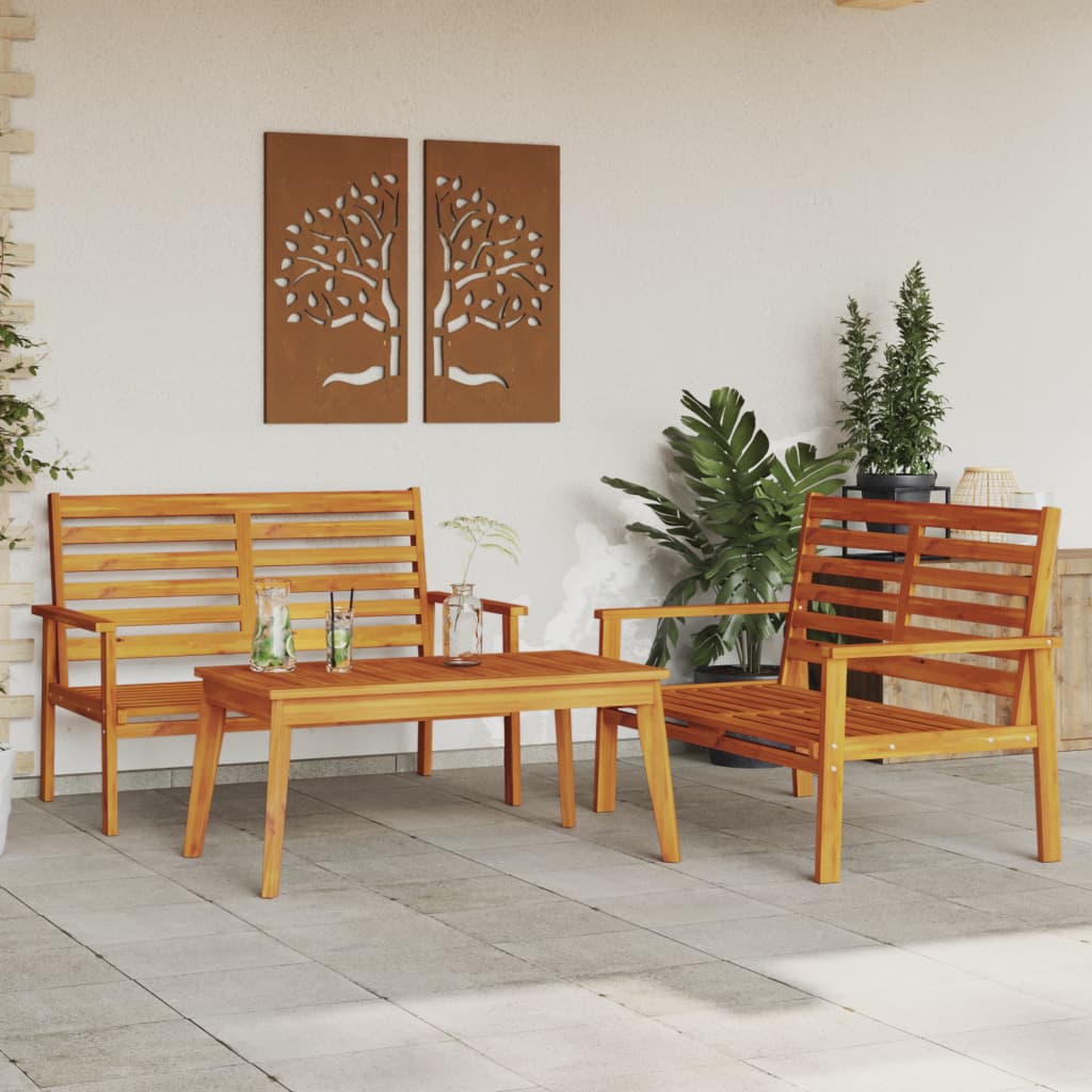 3-Tlg. Garten-Lounge-Set Mit Kissen Massivholz Akazie