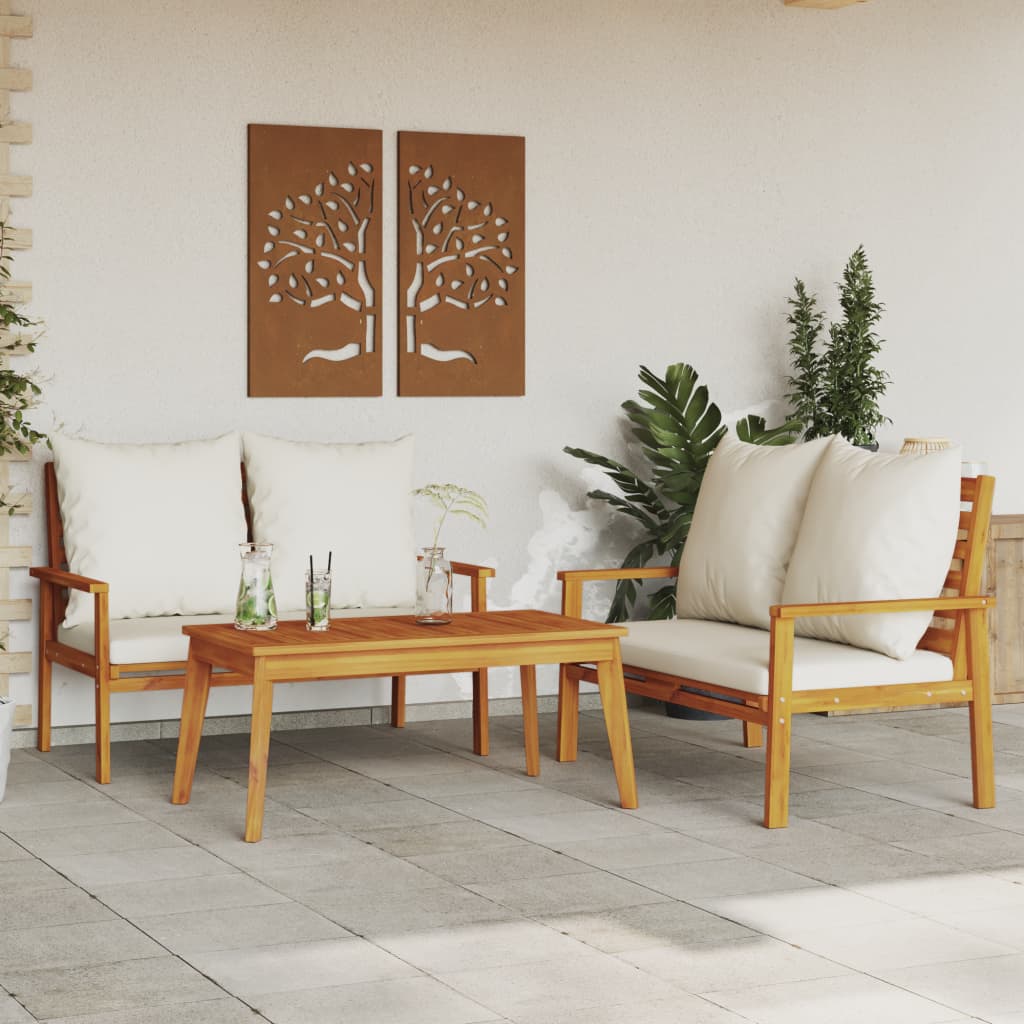 3-Tlg. Garten-Lounge-Set Mit Kissen Massivholz Akazie