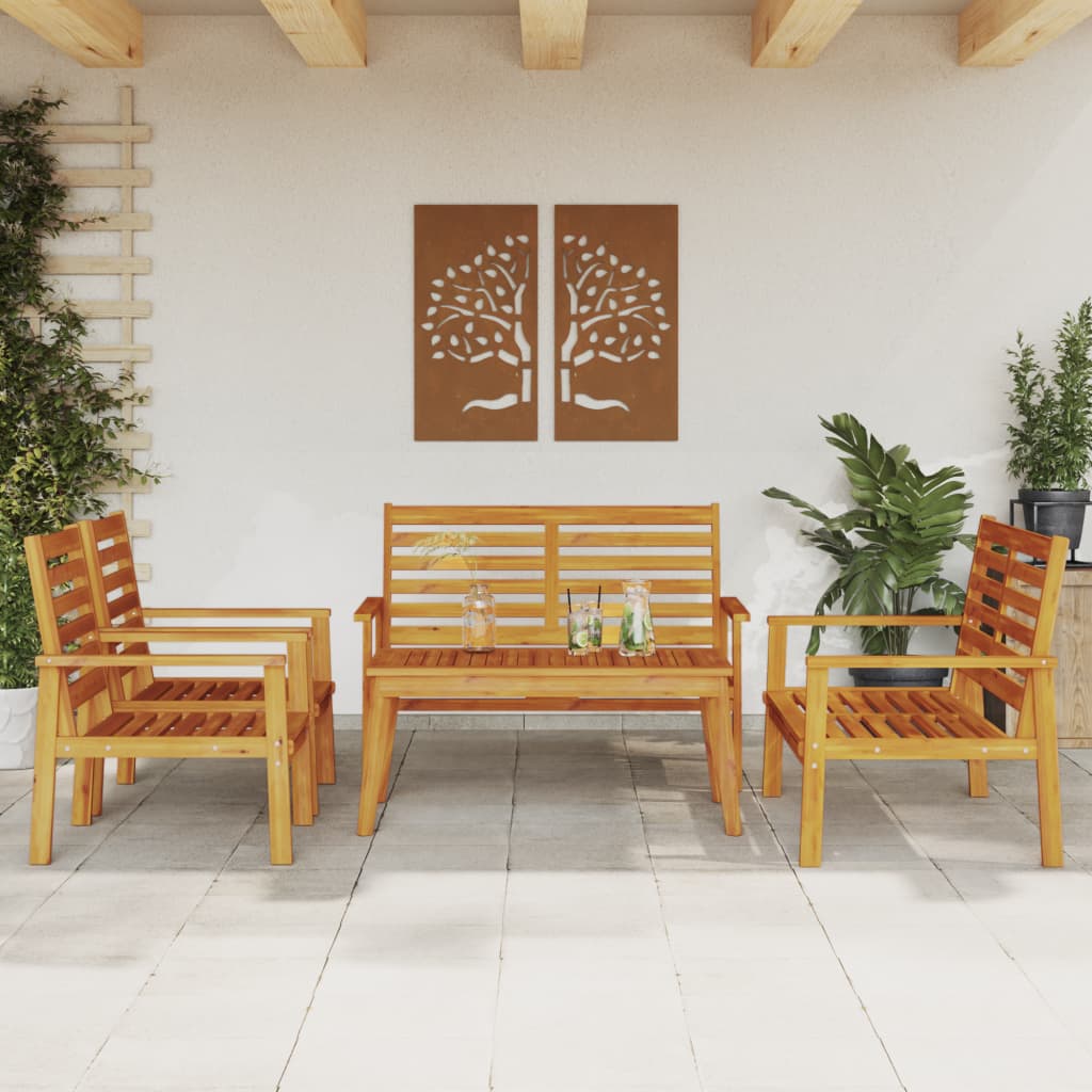 3-Tlg. Garten-Lounge-Set Mit Kissen Massivholz Akazie