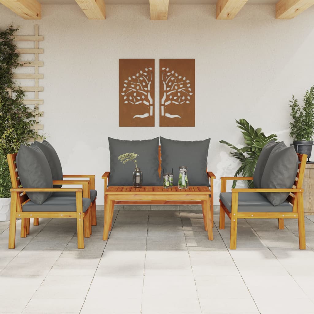 3-Tlg. Garten-Lounge-Set Mit Kissen Massivholz Akazie