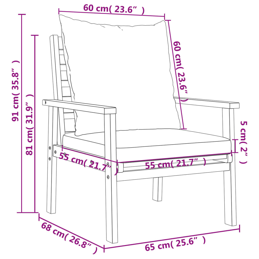 3-Tlg. Garten-Lounge-Set Mit Kissen Massivholz Akazie