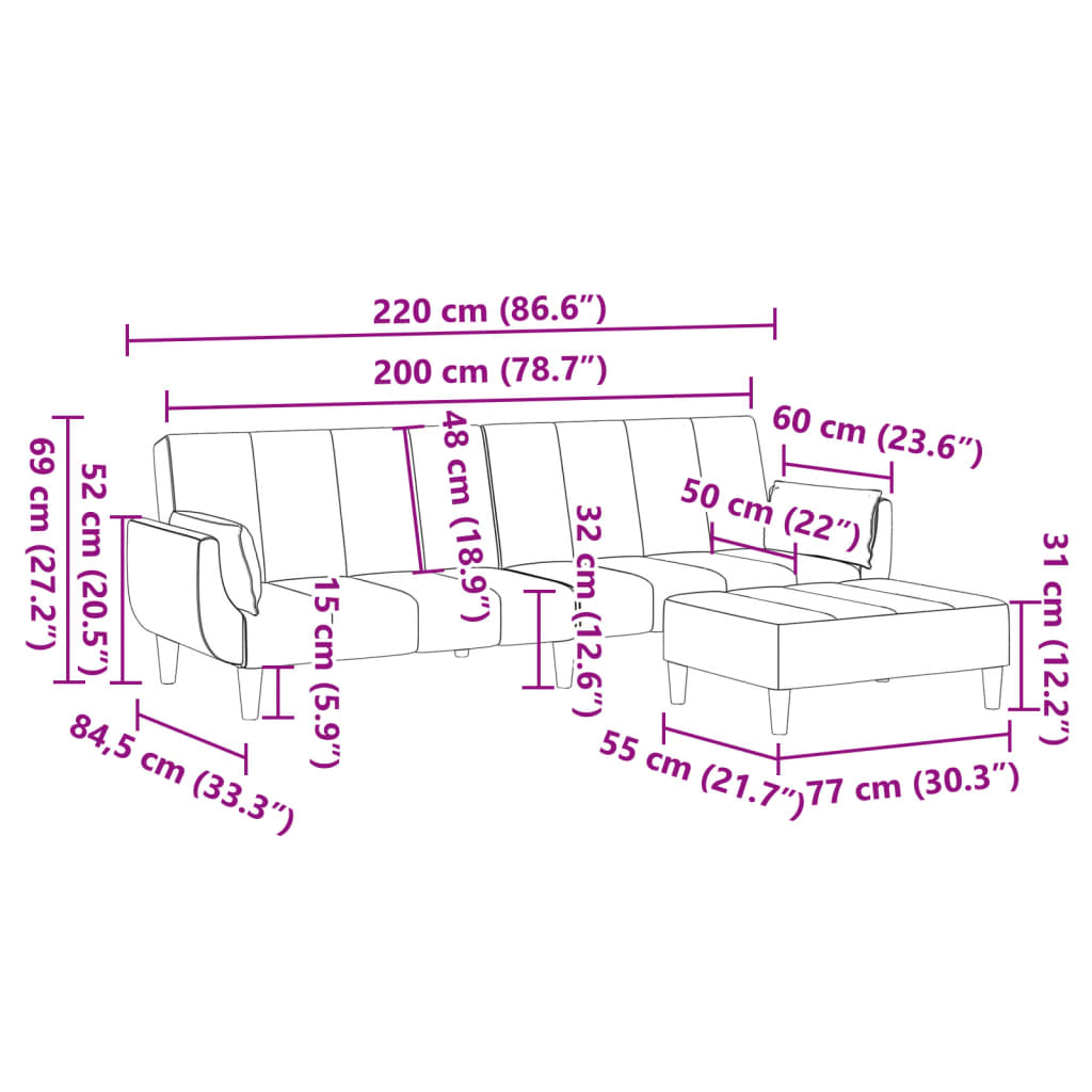 Schlafsofa 2-Sitzer Mit Fußhocker Stoff