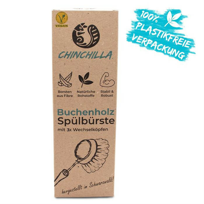 Spülbürste aus Buchenholz 4-teiliginkl. 3 Wechselköpfe