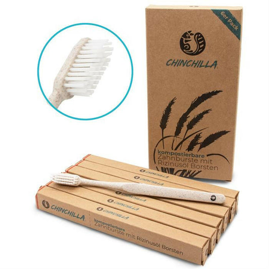 Toothbrush set of 6 beige
 from wheat straw and
 Castor Oil Bristles